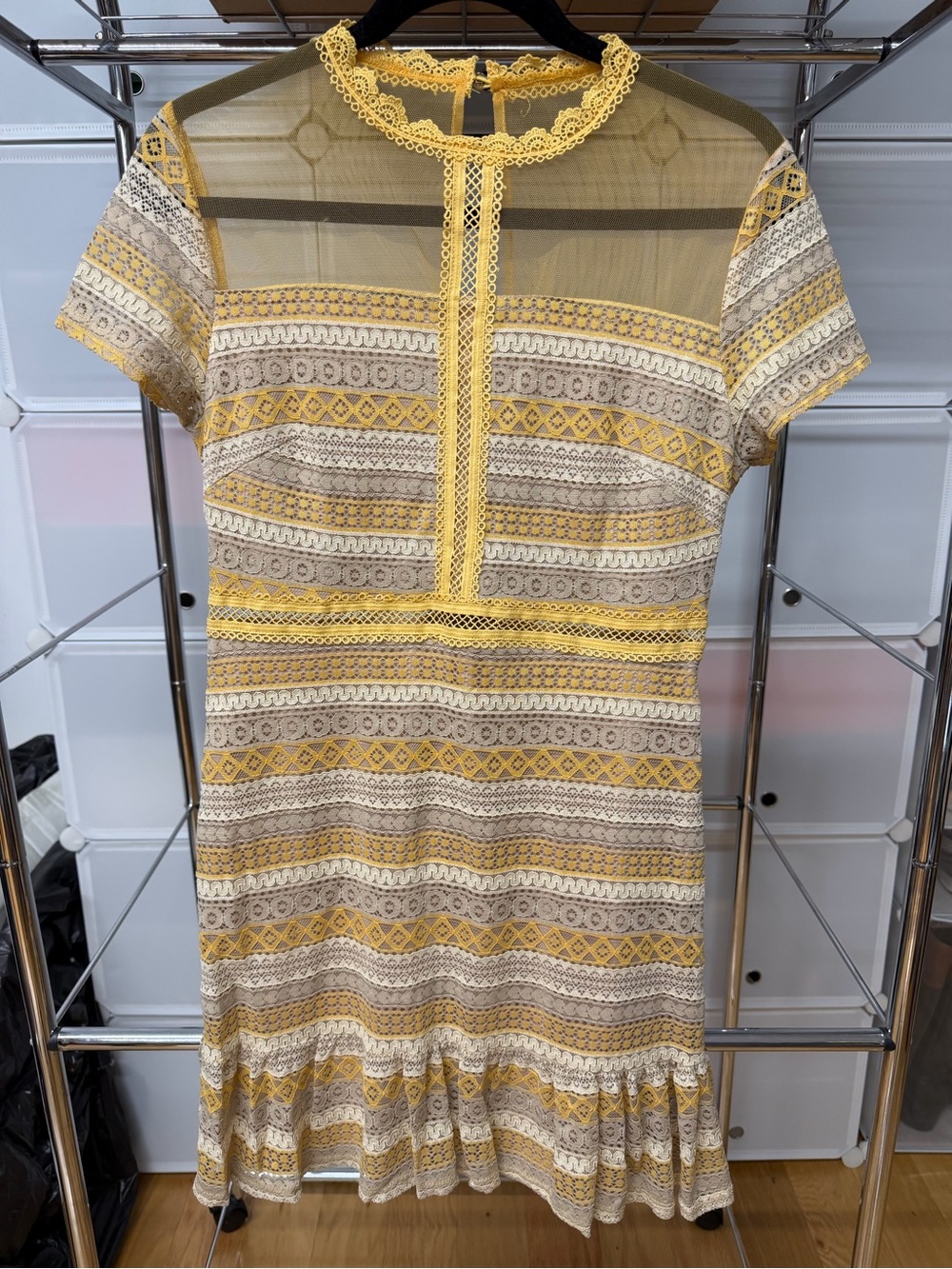 Francesca's Yellow & Cream Lace-Trim Mini Dress